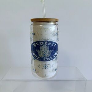 Evil Eye 16oz Glass Libby Cup with Bamboo Lid